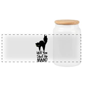 Tête de chat nocturne aux yeux verts - Boîte à biscuits avec couvercle en bois - blanc - Devant