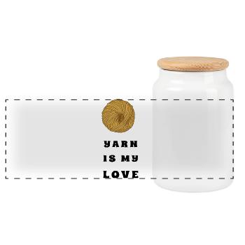 Yarn Is My Love – Crochet & Knitting - Panoramic Cookie Jar with Wooden Lid - white - Front