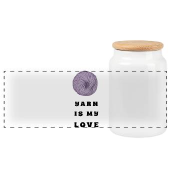 Yarn Is My Love – Lilac Yarn – Crochet & Knitting - Panoramic Cookie Jar with Wooden Lid - white - Front