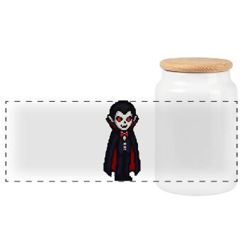 Vampirischer Cartoon Look mit Cape - Panorama Keksdose mit Holzdeckel - Weiß - Vorne