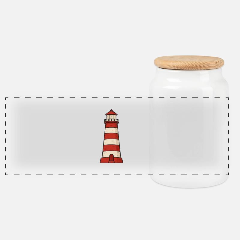 Leuchtturm - Panorama Keksdose mit Holzdeckel - Weiß