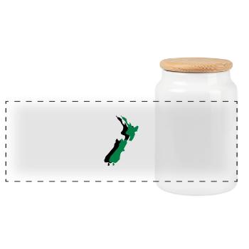 nz new zealand map shadow - Panoramic Cookie Jar with Wooden Lid - white - Front