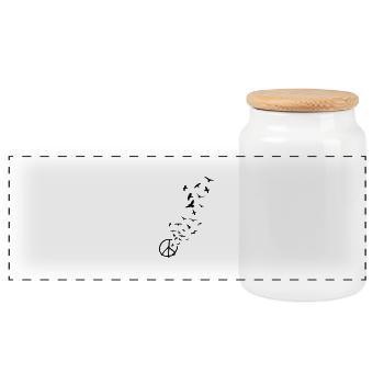 peace symbol flying birds - Panoramic Cookie Jar with Wooden Lid - white - Front
