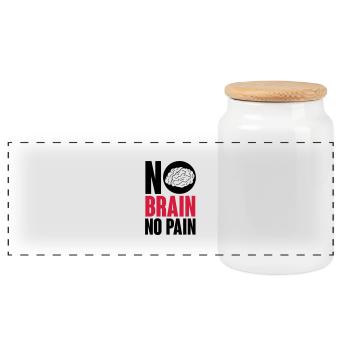 No brain no pain - Panorama Keksdose mit Holzdeckel - Weiß - Vorne
