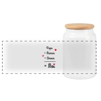 Papa + Maman + Amour - Boîte à biscuits avec couvercle en bois - blanc - Devant