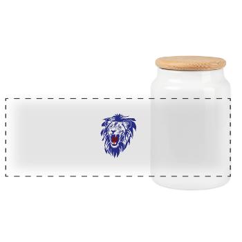 Roaring lion (cut-out) in Blue - Panoramic Cookie Jar with Wooden Lid - white - Front