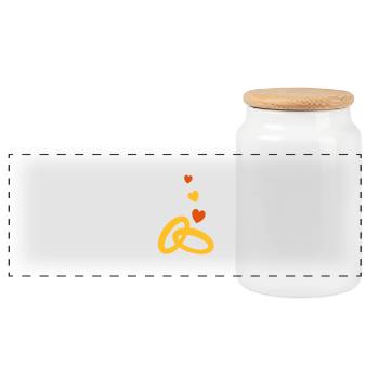 two gold wedding rings with marriage wedding - Panoramic Cookie Jar with Wooden Lid - white - Front