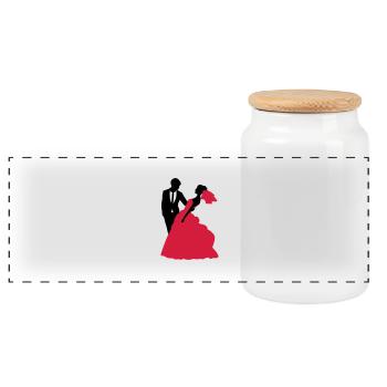 Wedding, Bride, Groom - Panoramic Cookie Jar with Wooden Lid - white - Front