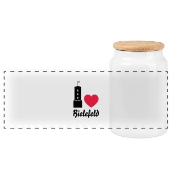 I love Bielefeld - Panoramic Cookie Jar with Wooden Lid - white - Front