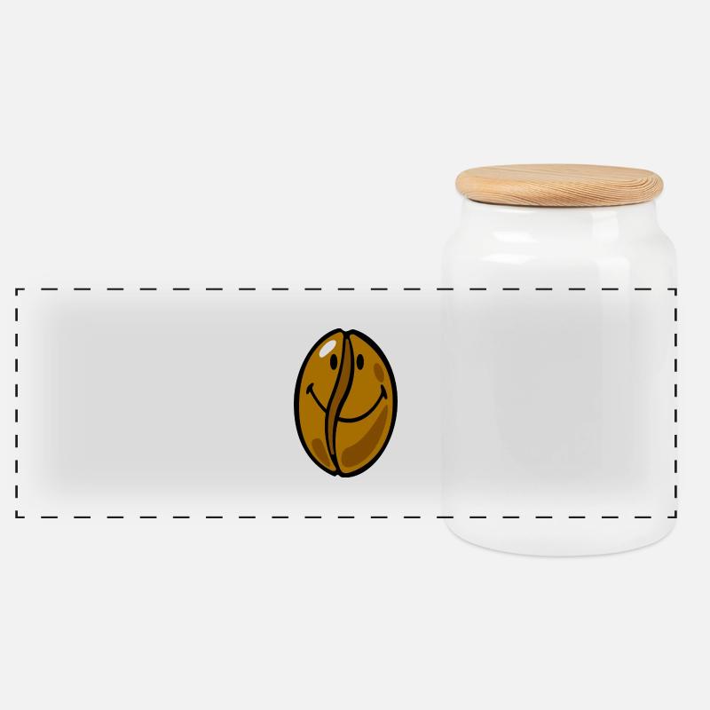 Smiley Coffee Bean - Panorama Keksdose mit Holzdeckel - Weiß
