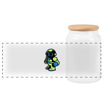 Cartoon Spaceman Astronaut - Panoramic Cookie Jar with Wooden Lid - white - Front