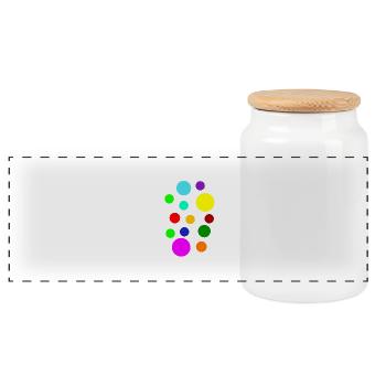 Colorful dots - Panoramic Cookie Jar with Wooden Lid - white - Front