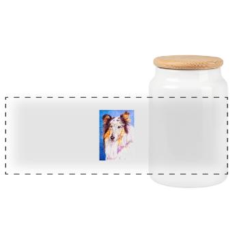 collie blueMerle sticker - Panoramic Cookie Jar with Wooden Lid - white - Front