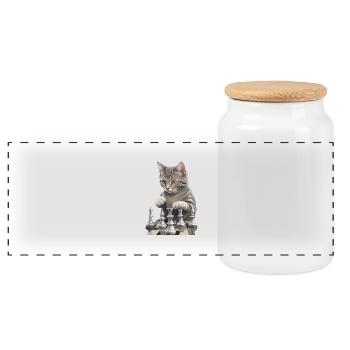 Katze als Schachspieler - Perfekt für Schach- und - Panorama Keksdose mit Holzdeckel - Weiß - Vorne