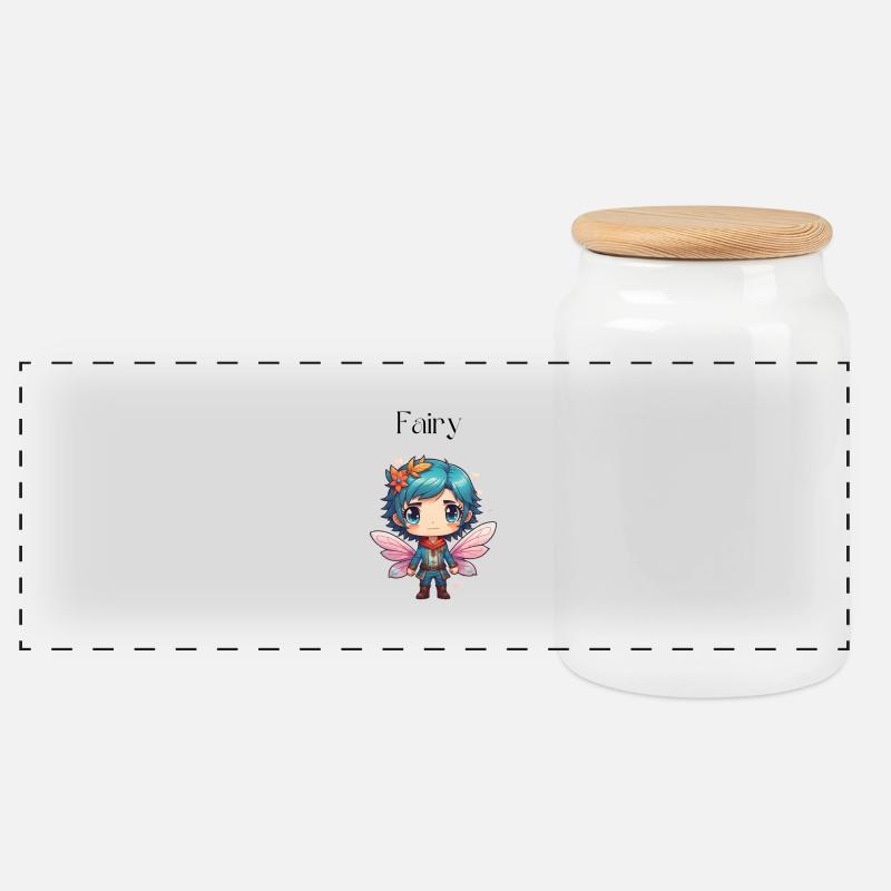 Fairy - Panoramic Cookie Jar with Wooden Lid - white