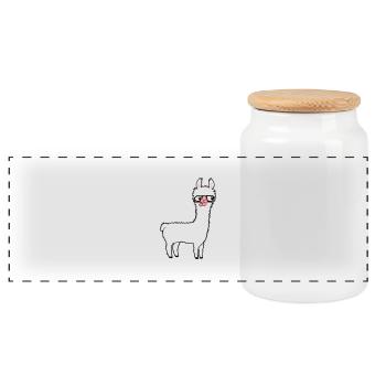 Llama Nerd Geek Horn-Rimmed Glasses Smart Funny Grimace - Panoramic Cookie Jar with Wooden Lid - white - Front