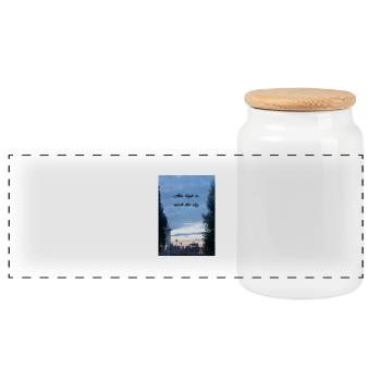 Aim high to reach the sky - Panoramic Cookie Jar with Wooden Lid - white - Front