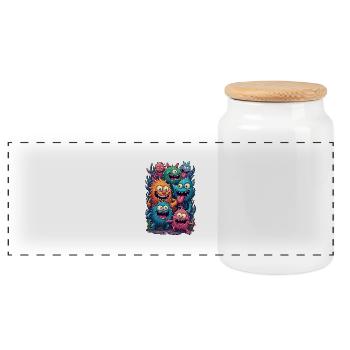 Famille Monster Happy - Boîte à biscuits avec couvercle en bois - blanc - Devant