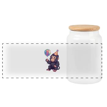 Gorilla Birthday Baby - Panoramic Cookie Jar with Wooden Lid - white - Front