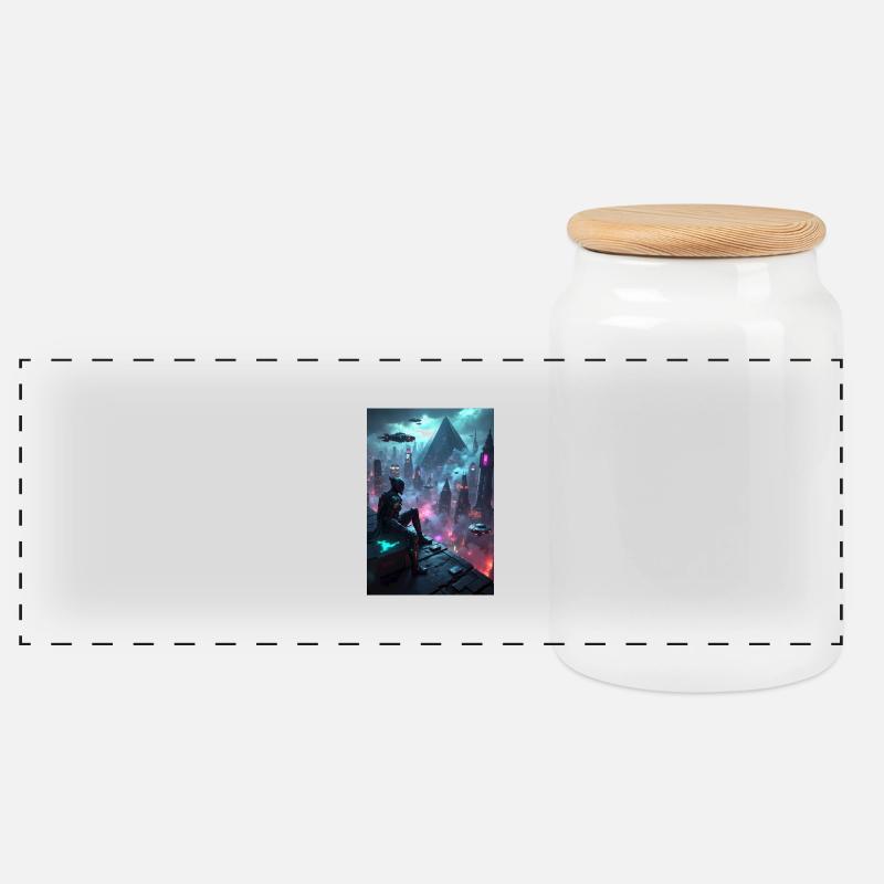 Cyberpunk-Grafiken. - Panorama Keksdose mit Holzdeckel - Weiß