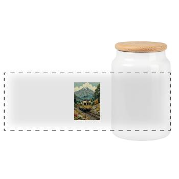 Retro Zug Bild - Panorama Keksdose mit Holzdeckel - Weiß - Vorne