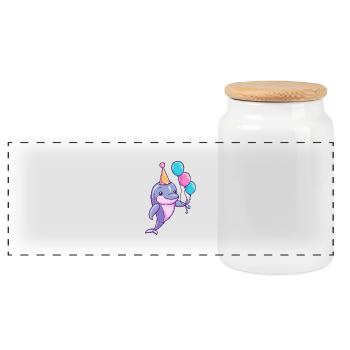 Dolphin Birthday Baby - Panoramic Cookie Jar with Wooden Lid - white - Front