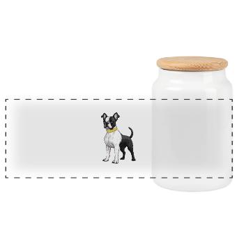 Bouledogue français Chien - Boîte à biscuits avec couvercle en bois - blanc - Devant
