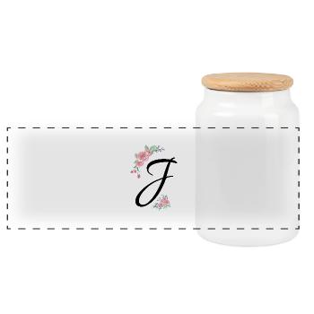 Letter j flowers - Panoramic Cookie Jar with Wooden Lid - white - Front