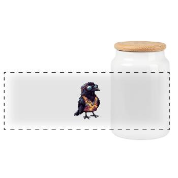Raven Crow Comic Cool Summer - Panoramic Cookie Jar with Wooden Lid - white - Front