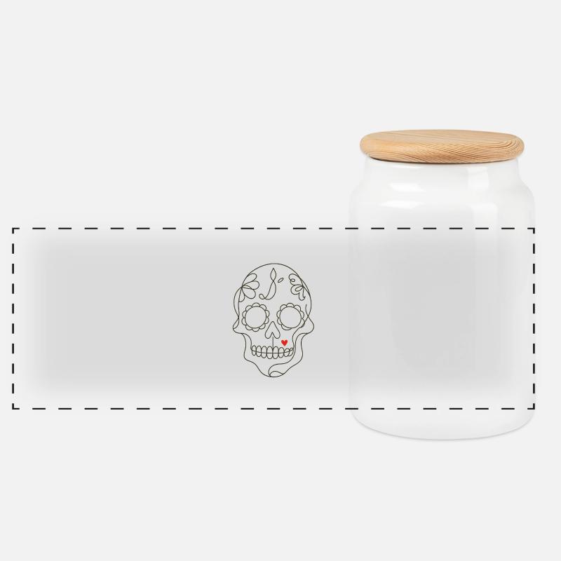 Sugar Skull - Panorama Keksdose mit Holzdeckel - Weiß