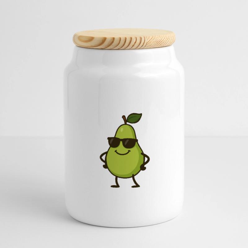 birne comic cool Panorama Keksdose mit Holzdeckel