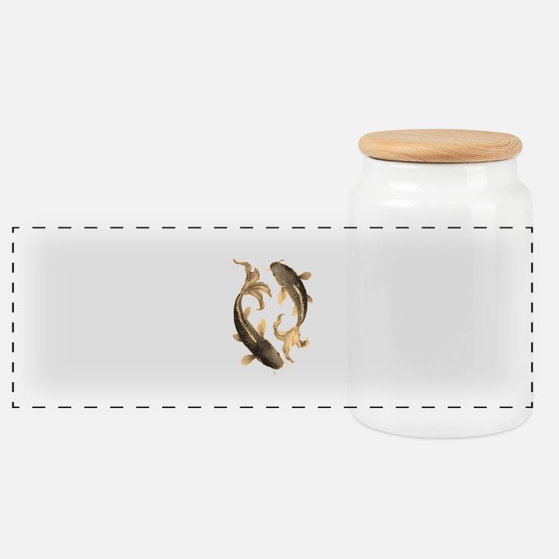 Koi - Panorama Keksdose mit Holzdeckel - Weiß