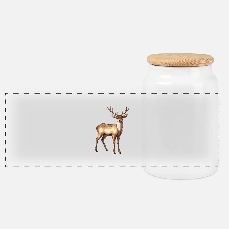 anmutiger Hirsch - Panorama Keksdose mit Holzdeckel - Weiß