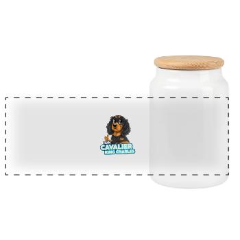 TEAM Cavalier King Charles - Black & Tan - Panoramic Cookie Jar with Wooden Lid - white - Front