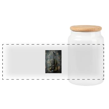 Verzierte Eleganz – Black & Gold Violin Art - Panorama Keksdose mit Holzdeckel - Weiß - Vorne