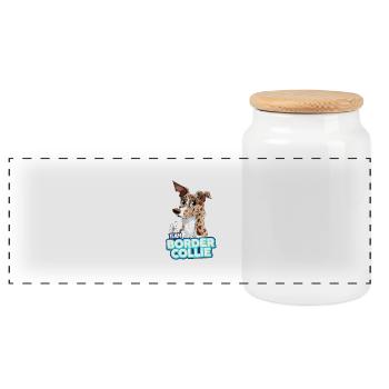 TEAM Border Collie Short Pile - Merle Red - Panoramic Cookie Jar with Wooden Lid - white - Front