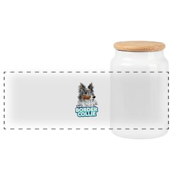 TEAM Border Collie Langhaar - Blau Merle Tri - Panorama Keksdose mit Holzdeckel - Weiß - Vorne
