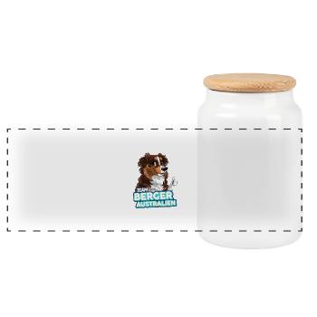 TEAM Australian Shepherd - Rot Trikolore - Panorama Keksdose mit Holzdeckel - Weiß - Vorne