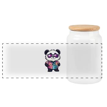 Panda Comic Vacation - Panoramic Cookie Jar with Wooden Lid - white - Front