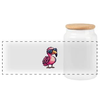 Flamingo Comic Vacation - Panoramic Cookie Jar with Wooden Lid - white - Front
