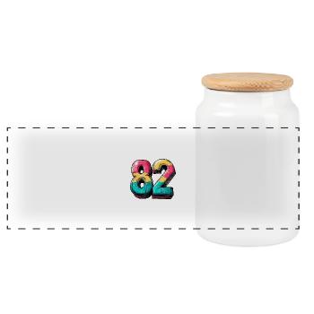 82 Number Comic - Panoramic Cookie Jar with Wooden Lid - white - Front