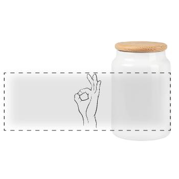 Perfect! Super! Excellent! - Hand in the hole - Panoramic Cookie Jar with Wooden Lid - white - Front