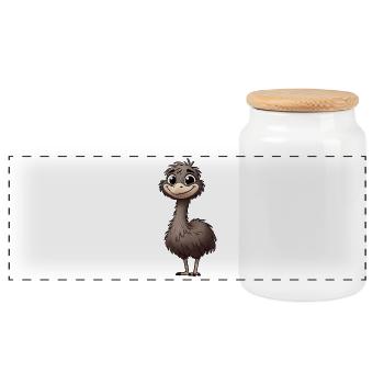 Cute Emu Bird Cartoon Happy Relaxed - Panoramic Cookie Jar with Wooden Lid - white - Front