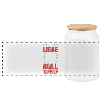 I love my Bull Terrier - Panoramic Cookie Jar with Wooden Lid - white - Front