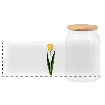 Gelbe Tulpe - Panorama Keksdose mit Holzdeckel - Weiß - Vorne