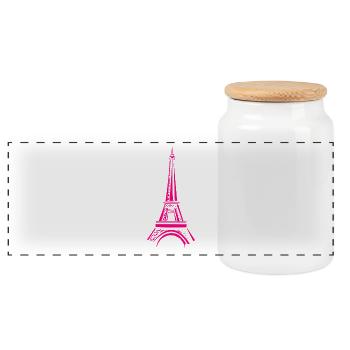 Pink Eiffel Tower - Panoramic Cookie Jar with Wooden Lid - white - Front