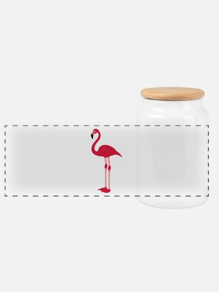 Flamingo - Panorama Keksdose mit Holzdeckel - Weiß