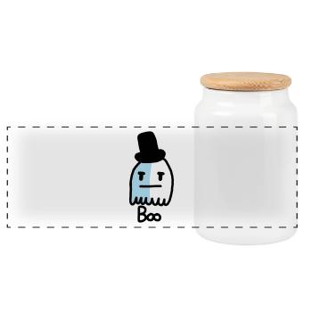 cute ghost - Panoramic Cookie Jar with Wooden Lid - white - Front