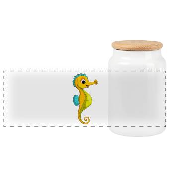 lorey.w "little seahorse", girl - Panoramic Cookie Jar with Wooden Lid - white - Front
