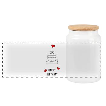 Birthday. HAPPY BIRTHDAY. Happy birthday. - Panoramic Cookie Jar with Wooden Lid - white - Front